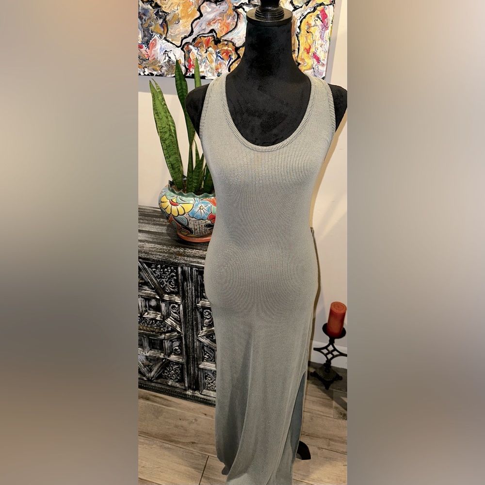 Lulus Sage green ribbed racer back Maxi Dress size small